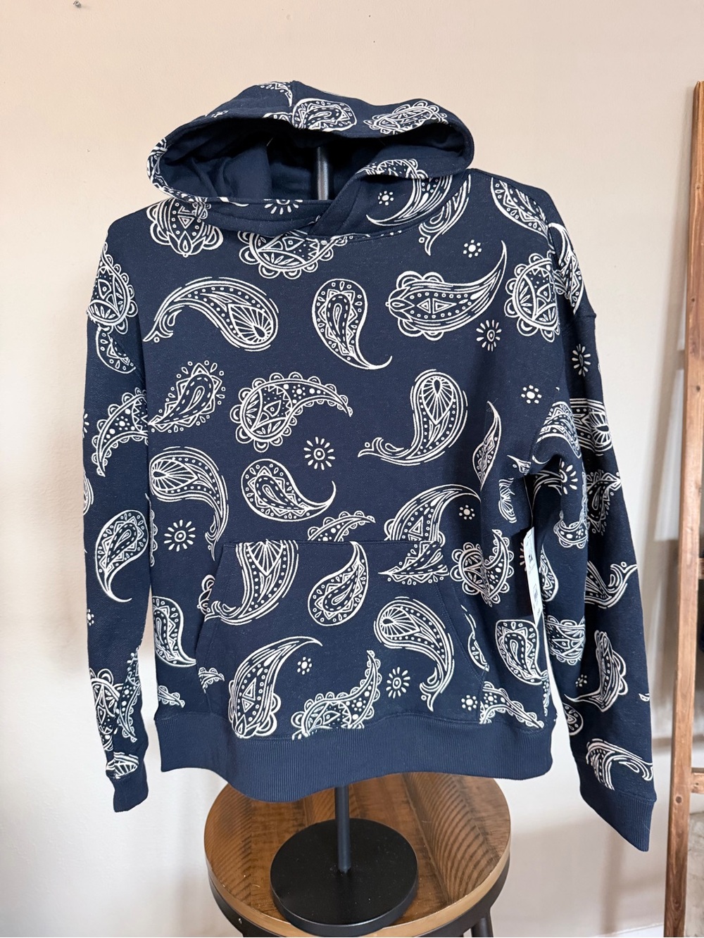 Men's Navy Paisley Hoodie Sweatshirt